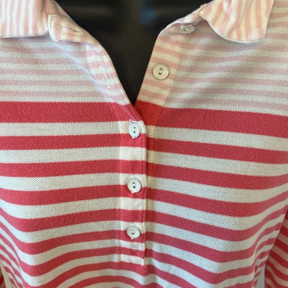 Lands End Women's Long Sleeve Polo Shirt Pink Striped Size Medium 10-12 - Picture 2 of 7